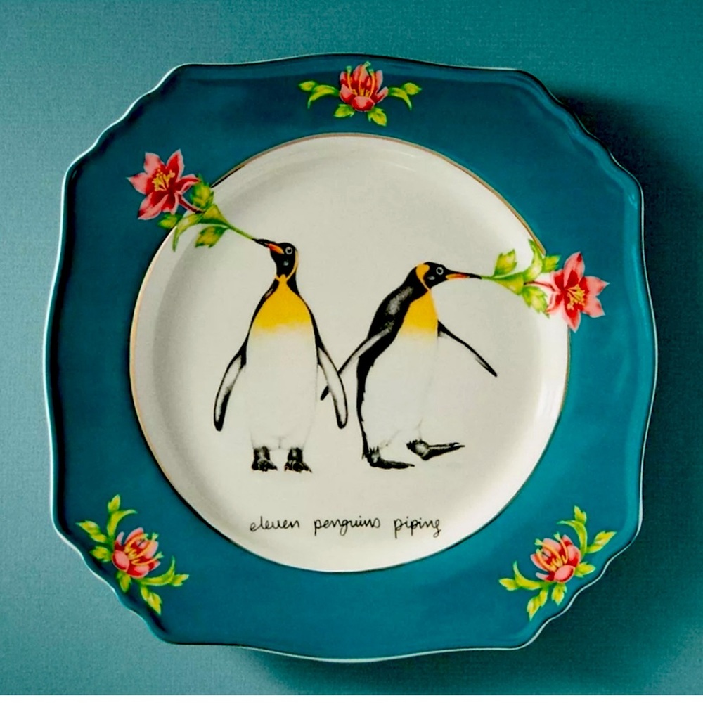 New Anthropologie Lou Rota Dessert Plate 11 Penguins piping